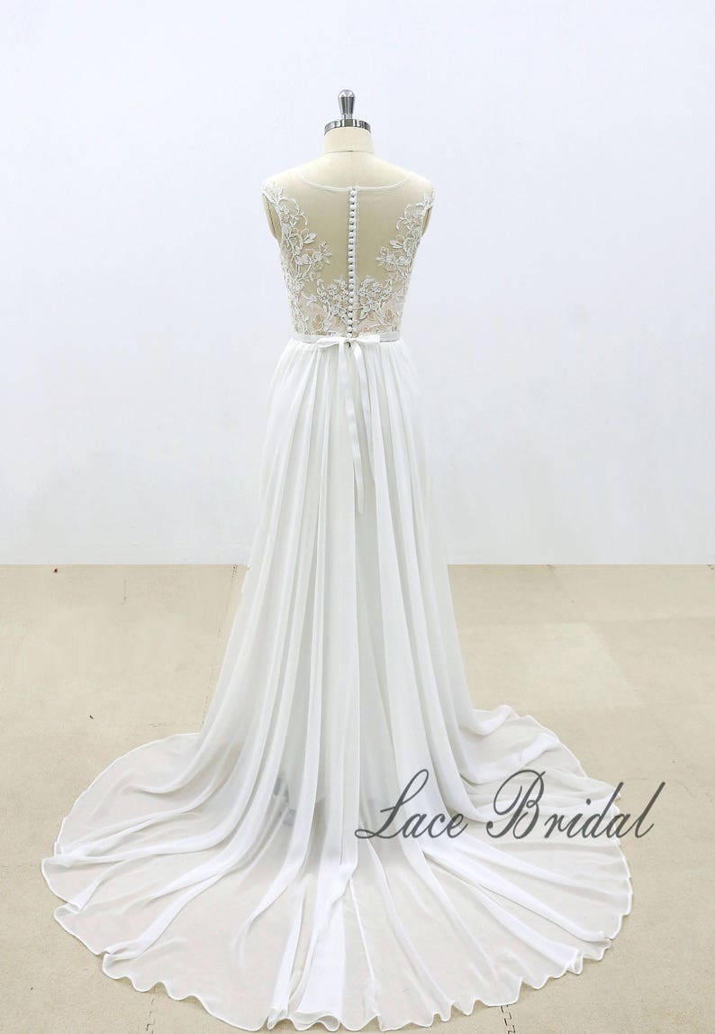 Unique Double Colored Lace Wedding Dress with Small Cap Sleeves Elegant Vintage Boho Wedding Dress Chiffon A Line Wedding Dress