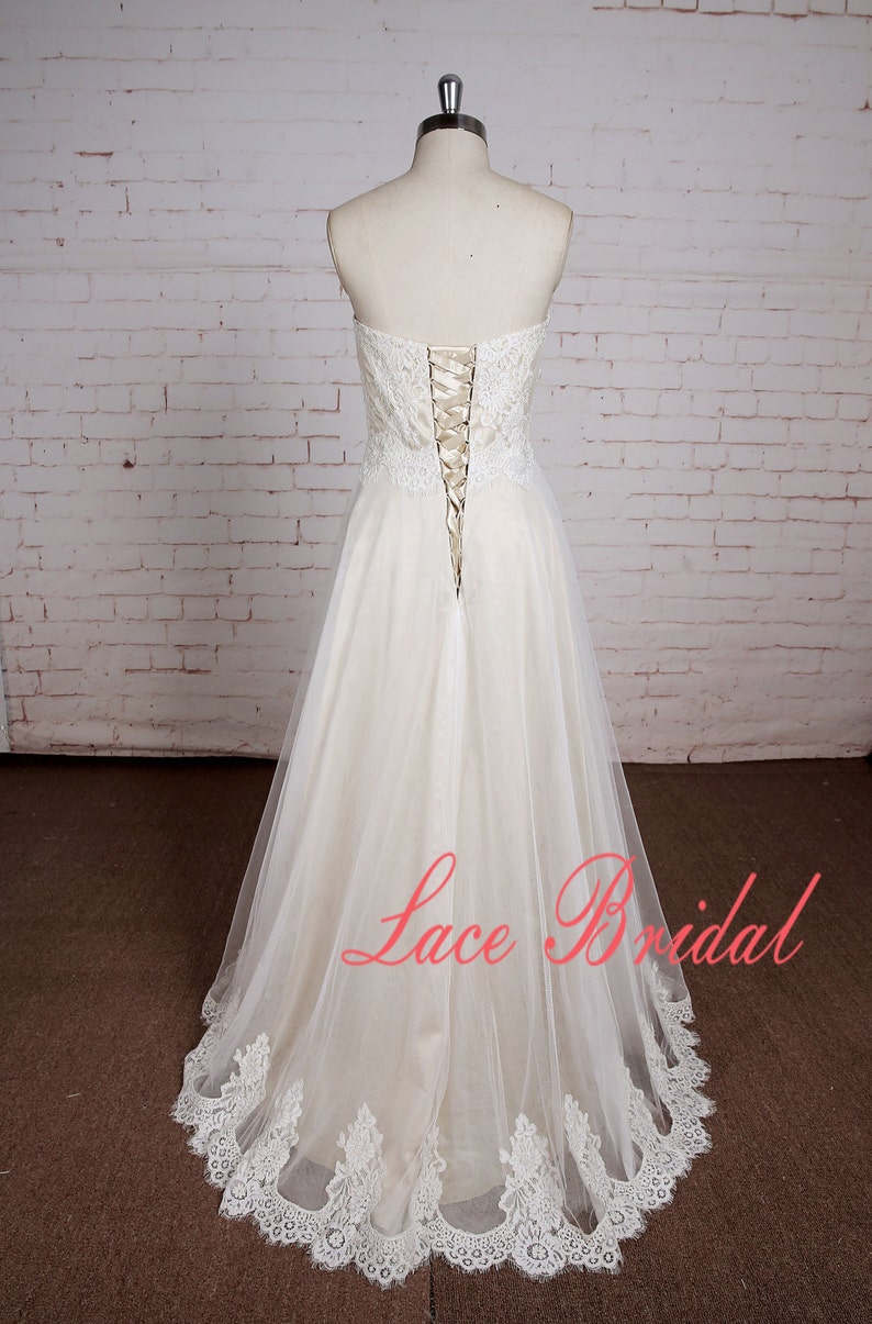 Strapless Lace Ivory Short Wedding Reception Dress