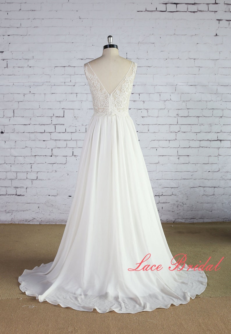 Bateau Neck Wedding Dress Vback Wedding Gown Ivory Aline Etsy