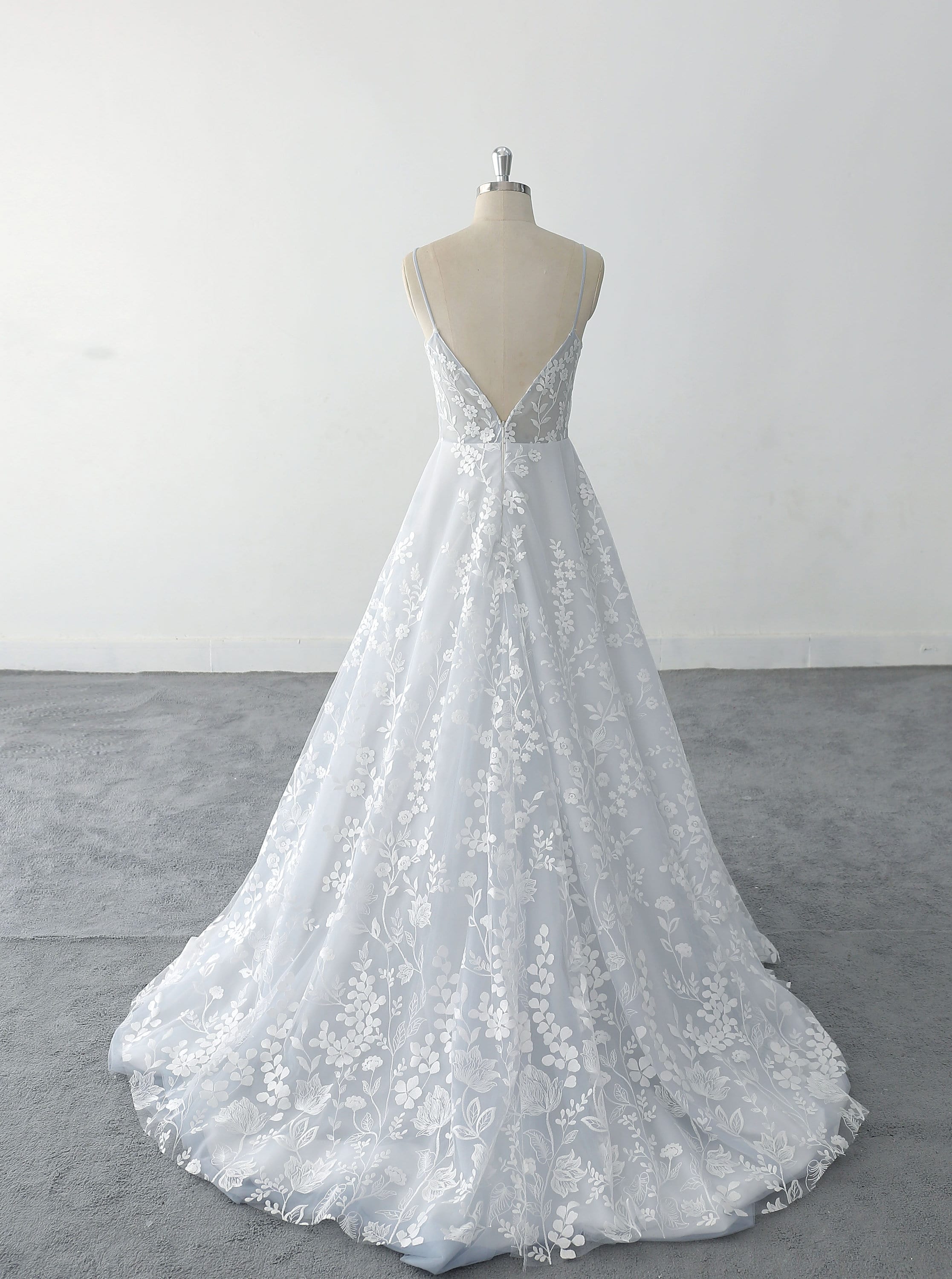 Dainty Strap V-neck Light Blue Wedding Dress with Ivory Lace Dainty Strap V-neck Light Blue Wedding Dress with Ivory Lace
