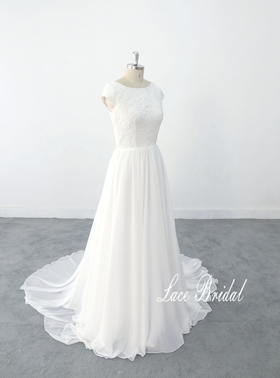 chinese dress ladies Ivory Beach Wedding Dress Lace Boho Bridal Gown with Train Custom Size / As Picture main image 0