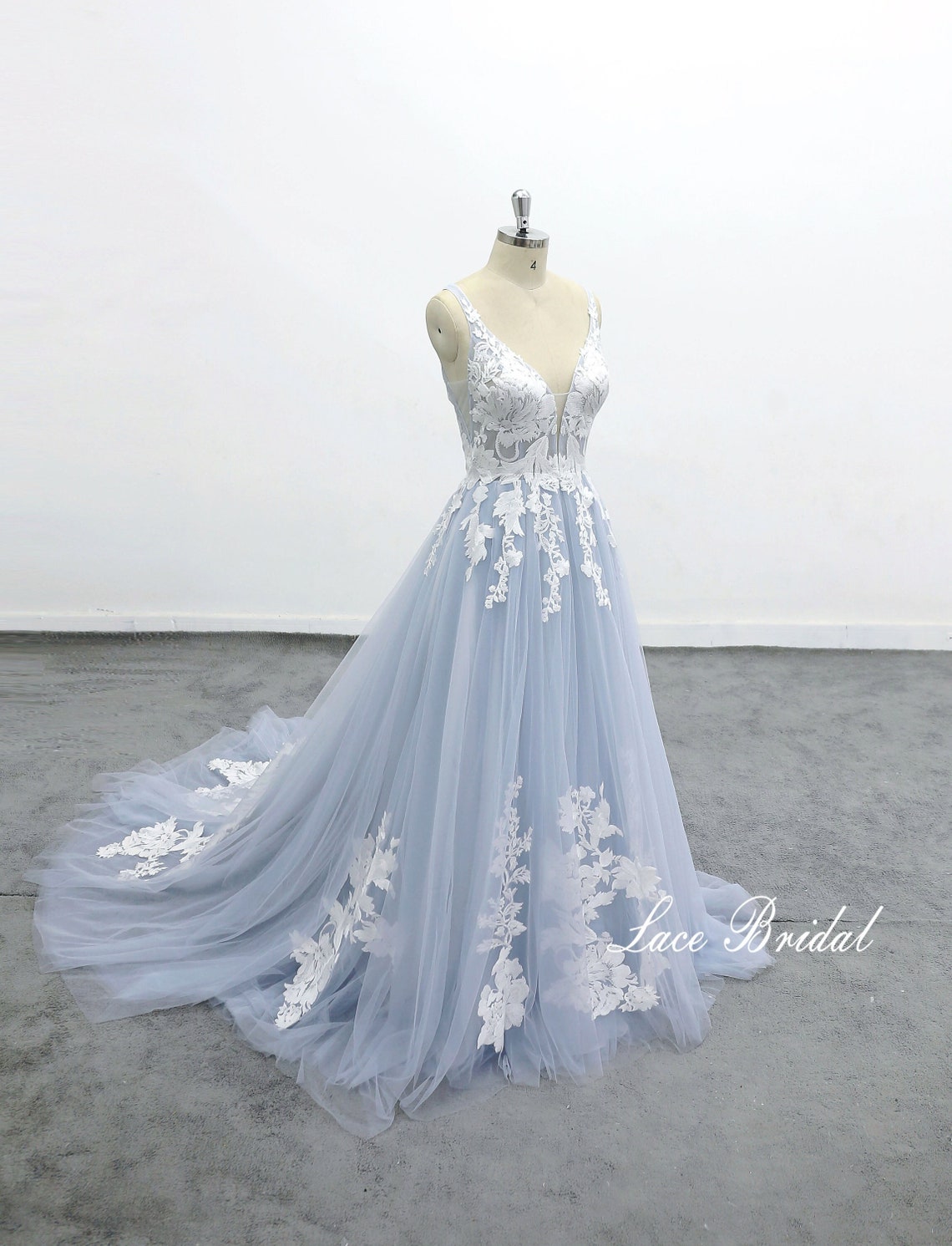 deep V neckline tulle lace wedding dress boho wedding dress image 1