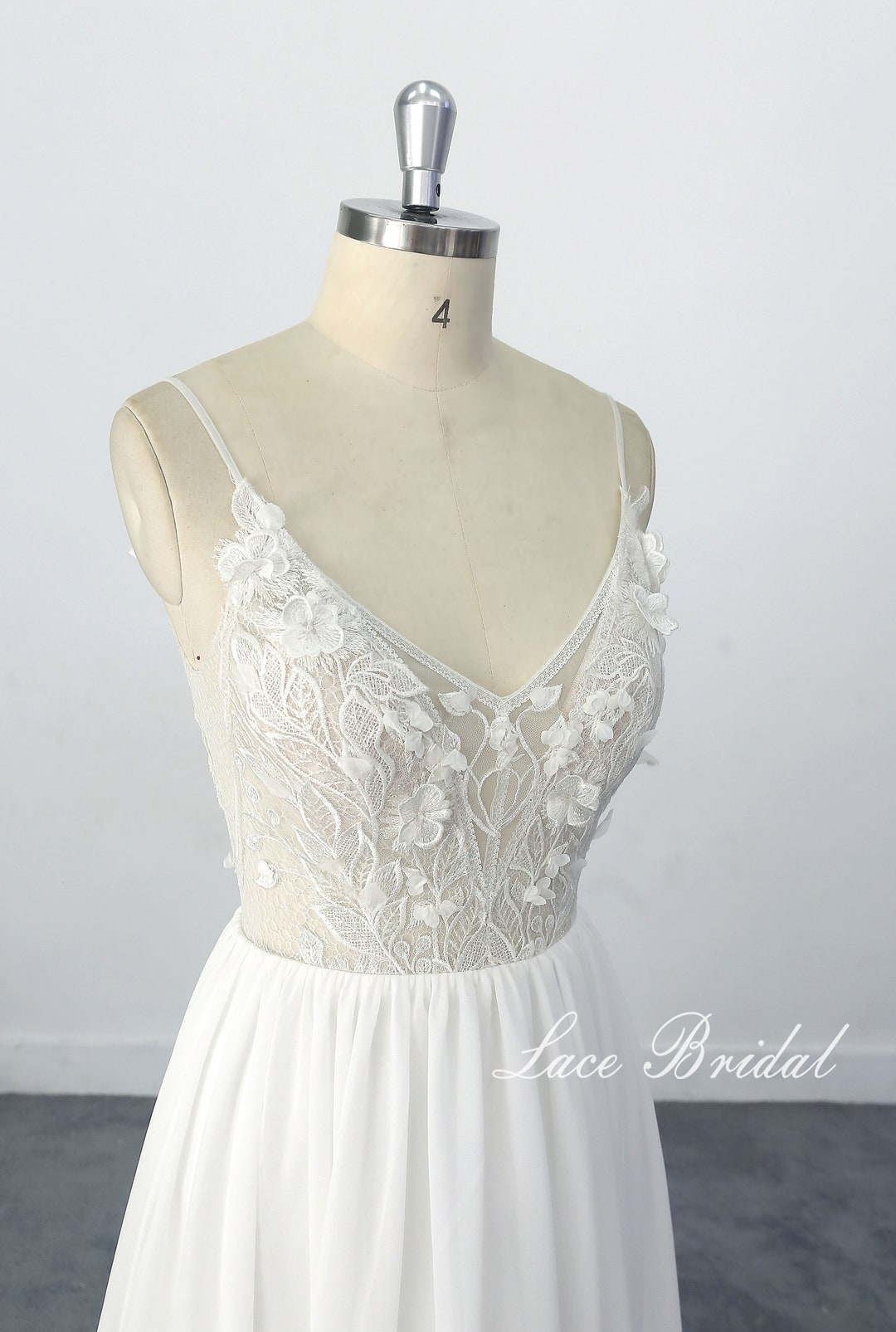 Gorgeous A Line V-Neck Ivory Long Wedding Dress with 3D Flowers main image 1