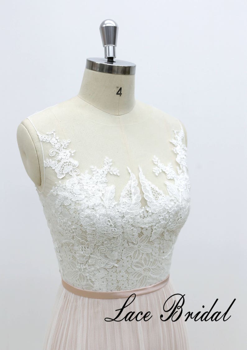 Sheath wedding dress with nude blush lining Ivory lace light wedding dress Lace bridal gown boho wedding dress
