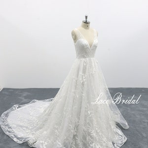 Fairytale Wedding Dress with Deep V Back Dreamy Wedding Dress, Fairy Tale Wedding Dress, Lace Wedding Dress, Tulle Wedding Dress