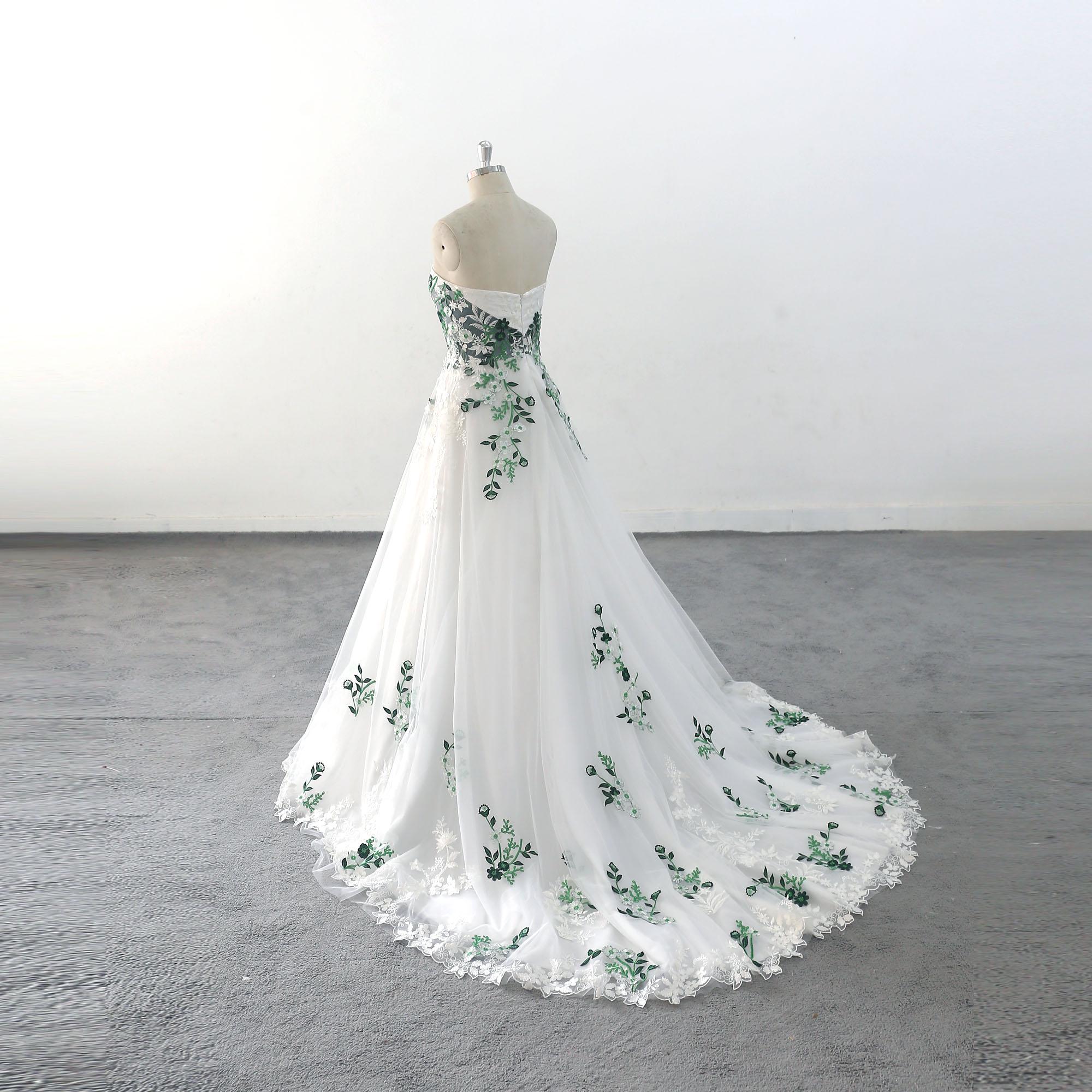 wedding dress green accents With Accent *santana*
