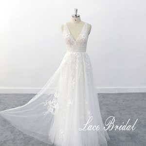 Lace flora wedding dress, low back wedding dress, bohemian wedding dress, light wedding dress, Bridal gown