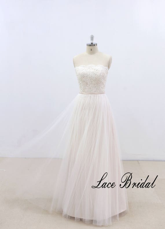Strapless Lace  Wedding  Dress  with Nude Blush  Underlay  Etsy