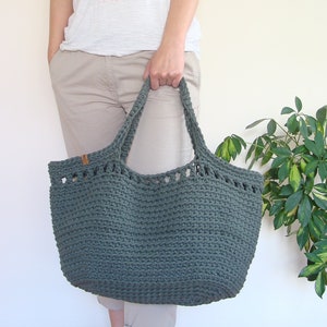 Large crochet beach bag, basket tote bag, big cotton rope bag with lining, custom boho cord bag Olive