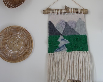 Handwoven Mountain Tapestry: Housewarming Wall Hanging Decor