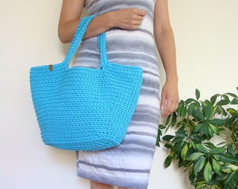 Crochet beach bag, oval basket bag with lining, custom made purse, basket tote bag, chunky shopping bag