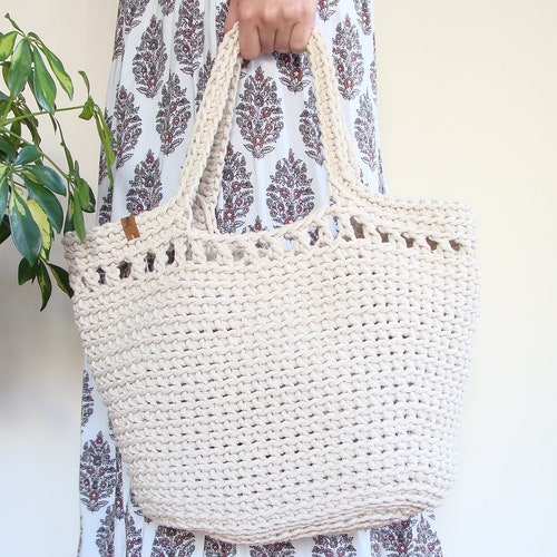 Crochet Beach Bag Custom Basket Bag Cotton Rope Bag Boho - Etsy