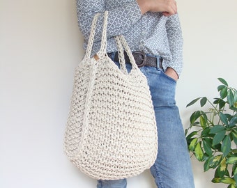 Knitted tote bag with lining, cotton cord bag, knit custom bag, hobo bag