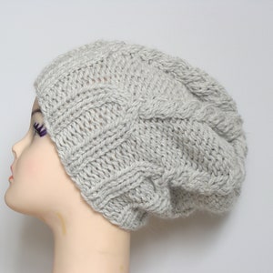 Chunky knit beanie hat, slouchy cable beanie for women, winter wool hat, knitted toque image 2