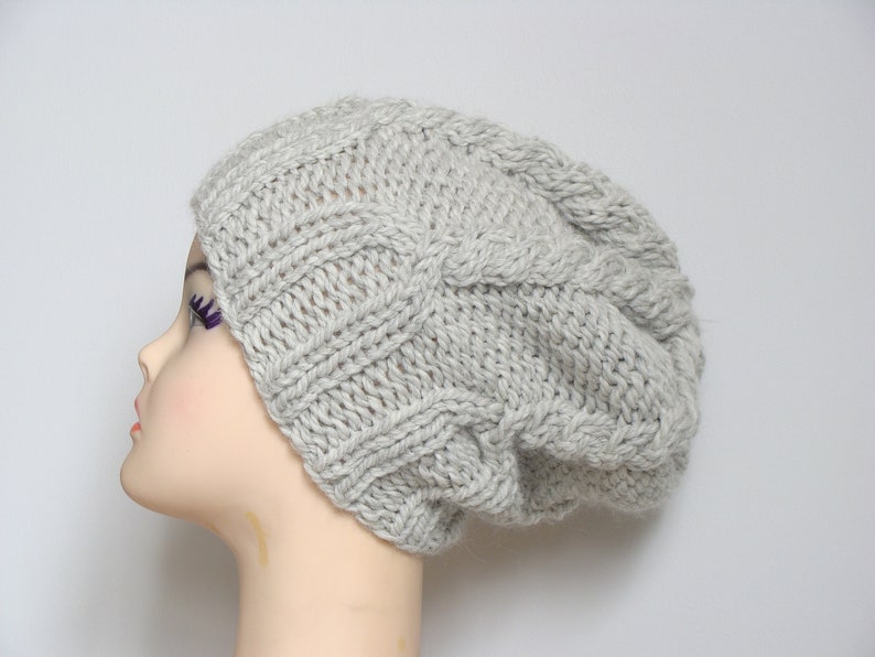 Chunky knit beanie hat, slouchy cable beanie for women, winter wool hat, knitted toque image 2