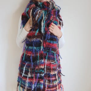 Boho fringe scarf, custom knit mohair scarf, oversized chunky knitted scarf, giant striped woolen wrap scarf, large winter scarf