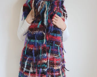 Hand-Knitted Mohair Wool Scarf: Oversized Chunky Knit Wrap