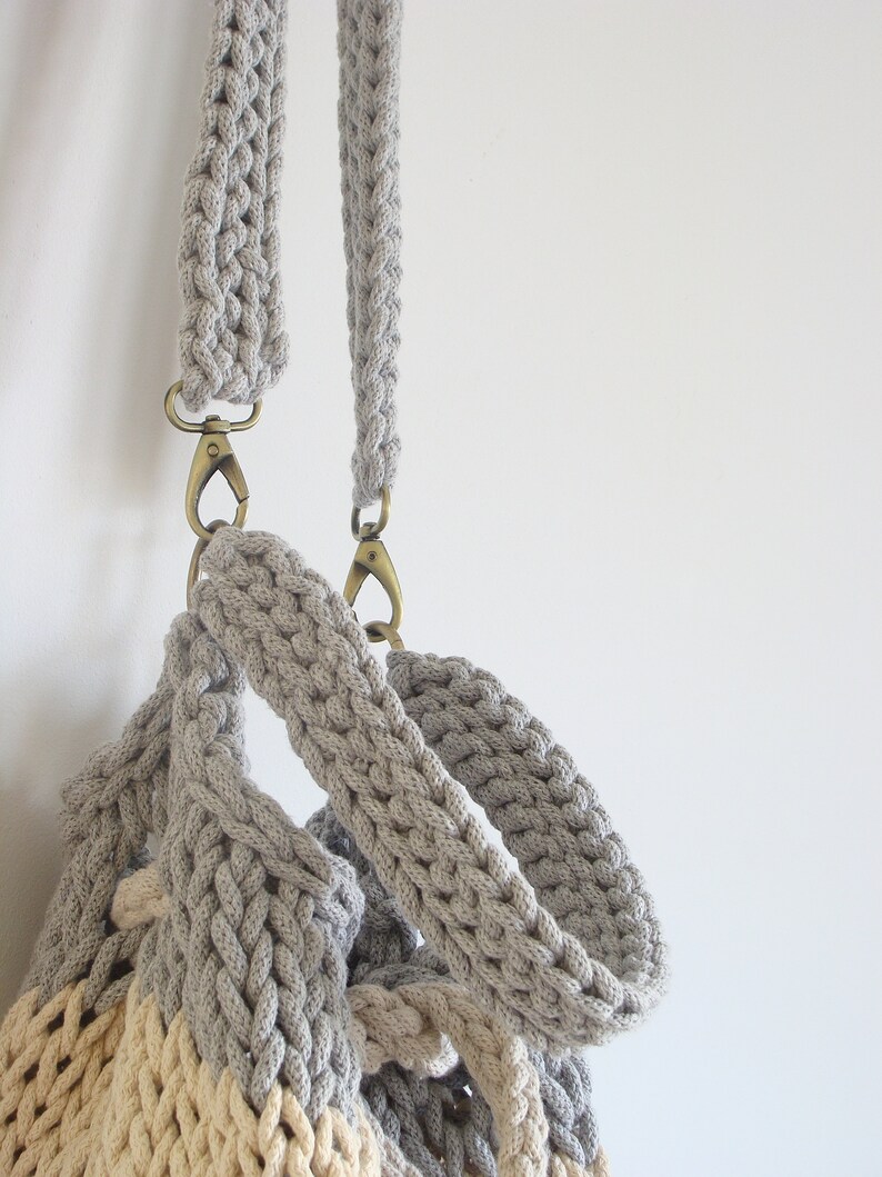 Knitted Bucket Bag Knit Cotton Rope Bag Crossbody Boho Bag Etsy
