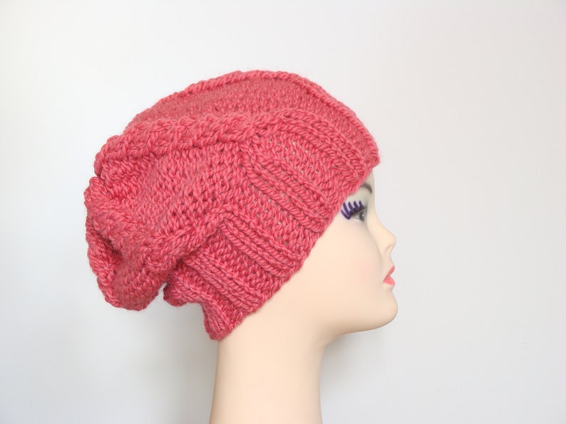 Chunky knit beanie hat, slouchy cable beanie for women, winter wool hat, knitted toque image 6