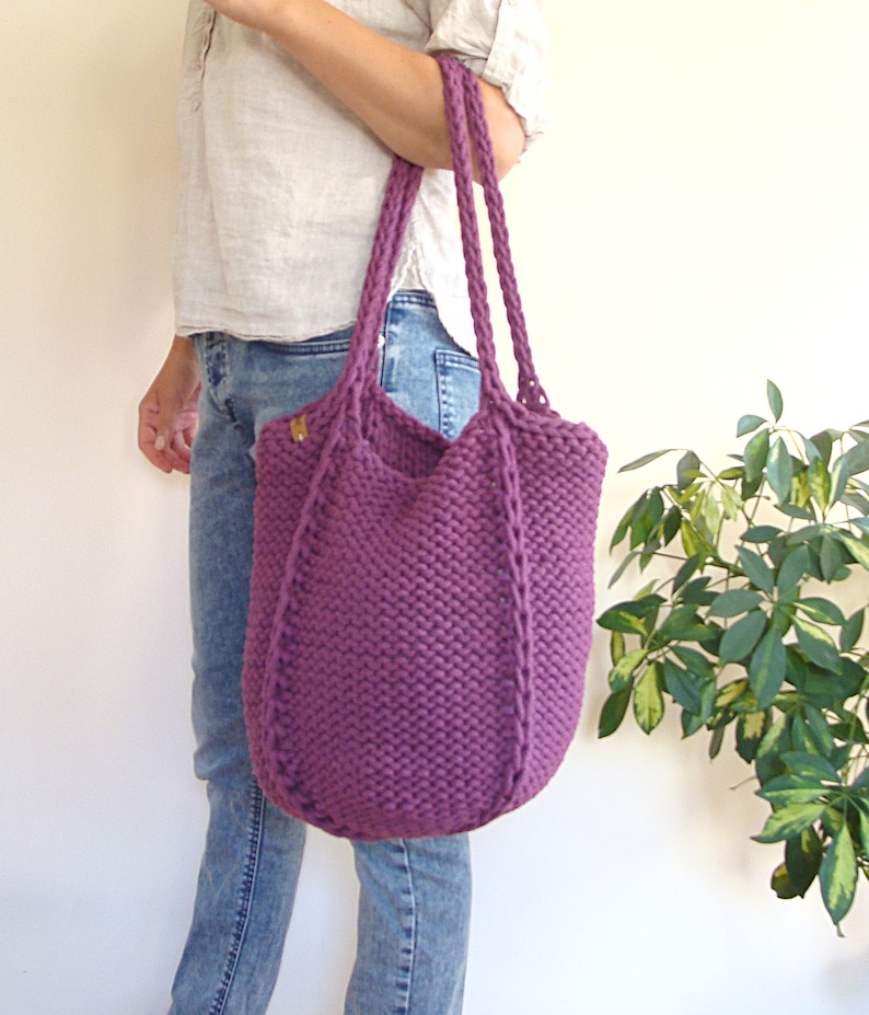 Large knit tote bag knitted beach bag slouchy market bag Etsy