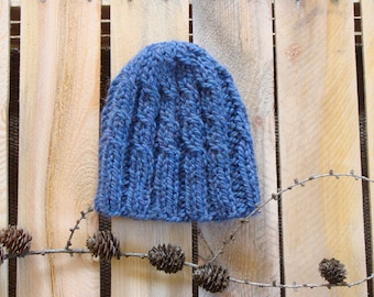 Knit unisex beanie hat, fitted chunky cable hat, wool winter hat, knitted soft woolen toque