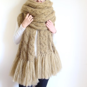 Cable Knit Mohair Scarf With Tassels: Oversized Winter Wrap - Etsy