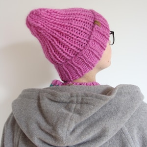 Chunky knit wool and mohair beanie hat, double brim knitted beanie, long fisherman's beanie, winter woolen hat