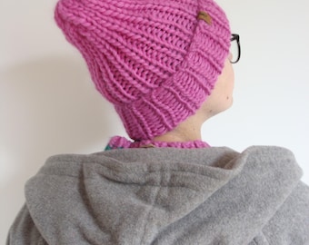 Chunky Knit Wool Mohair Beanie: Double Brim Fisherman's Hat