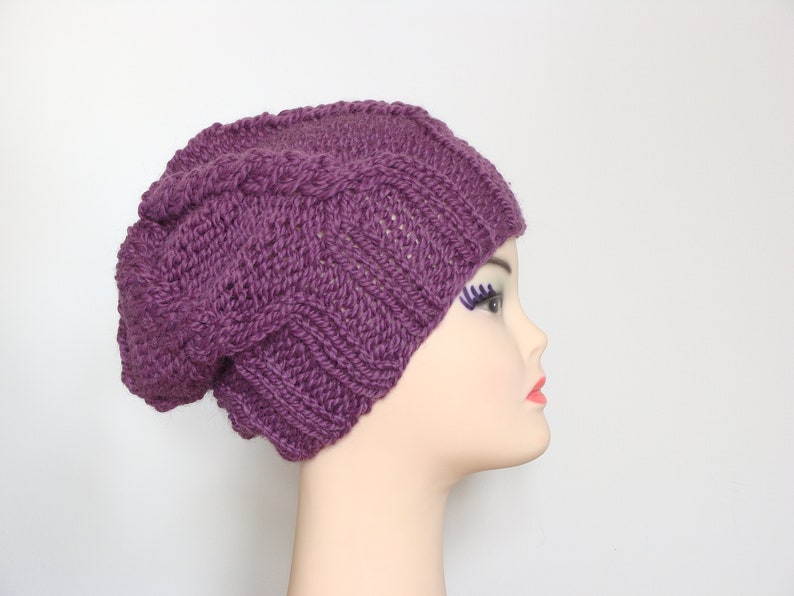 Chunky knit beanie hat, slouchy cable beanie for women, winter wool hat, knitted toque image 5