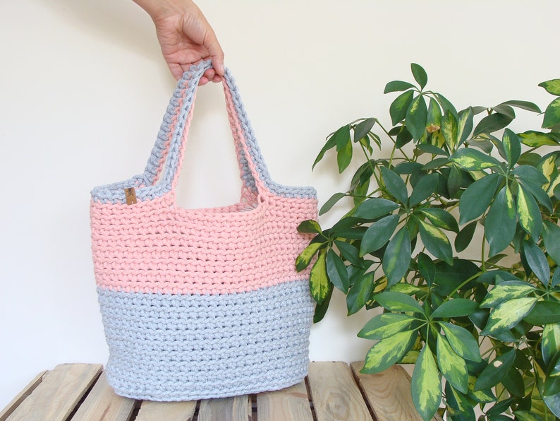 Two Color Crochet Bag Cotton Cord Basket Tote Custom Beach - Etsy