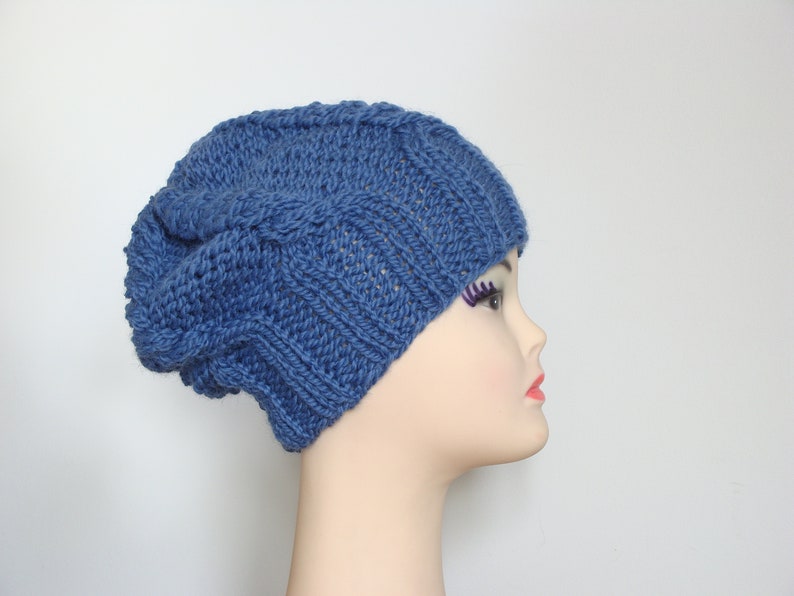 Chunky knit beanie hat, slouchy cable beanie for women, winter wool hat, knitted toque image 4