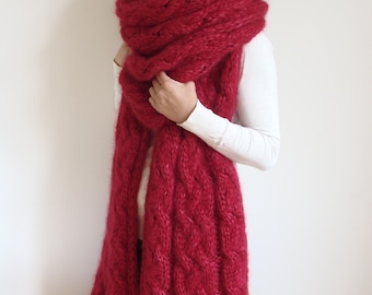 Cable Knit Mohair Scarf with Tassels: Oversized Winter Wrap