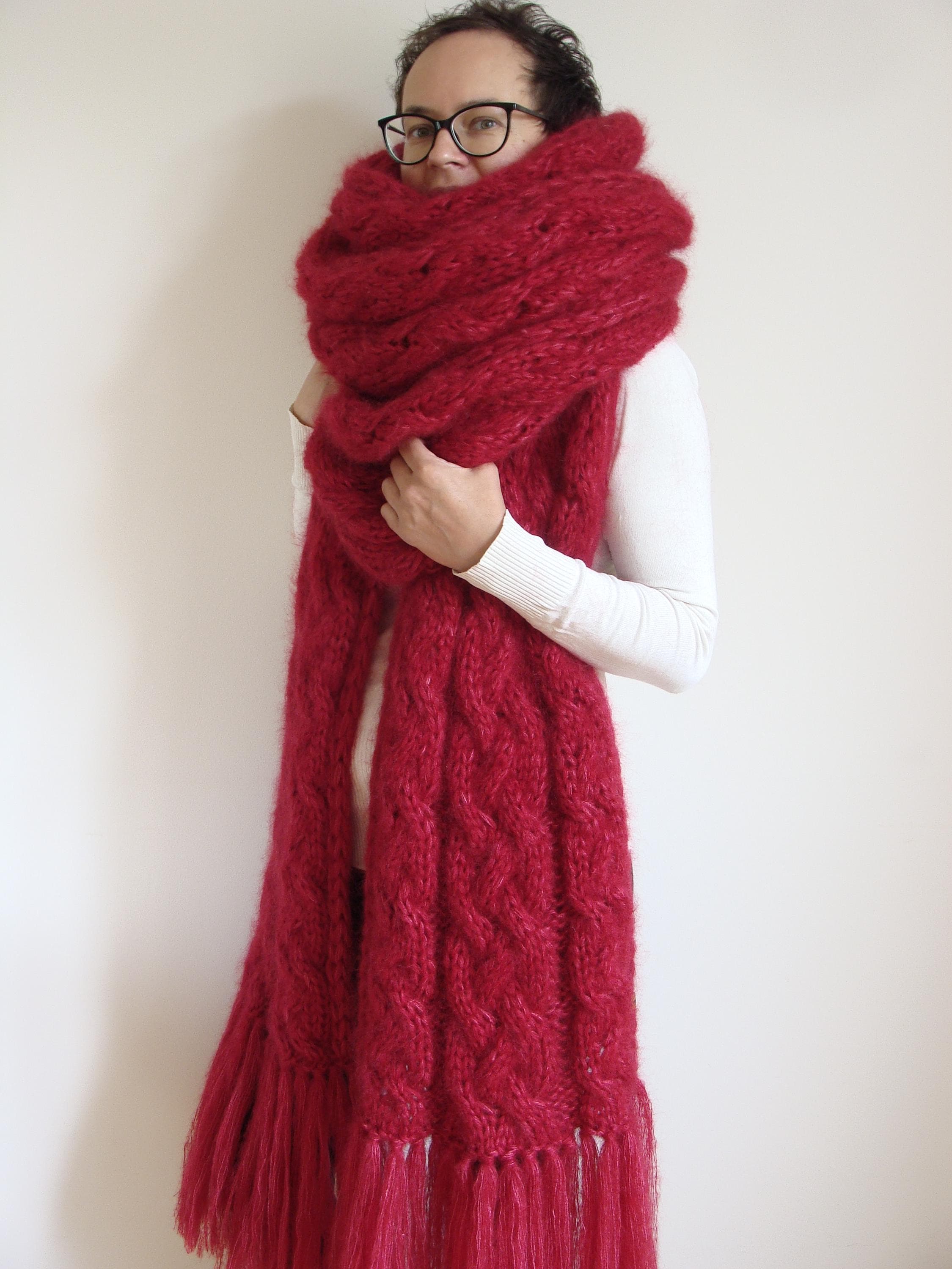 Cable Knit Mohair Scarf With Tassels: Oversized Winter Wrap - Etsy