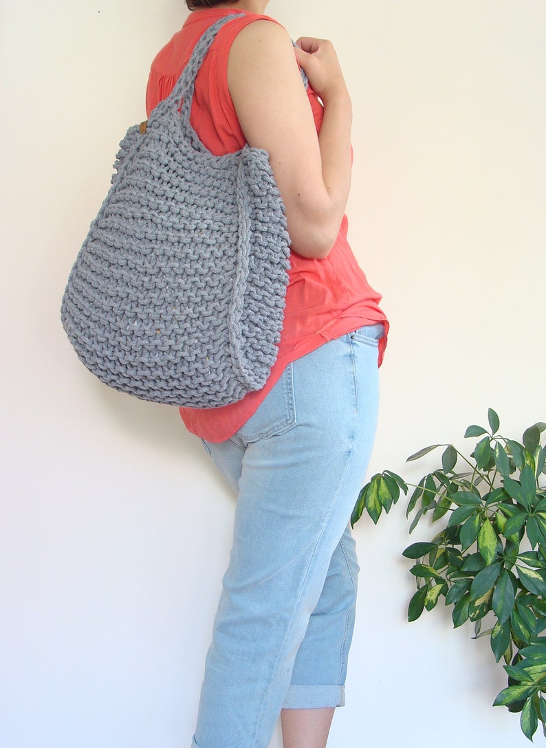 Knitted Tote Bag With Lining Cotton Cord Bag Knit Custom Etsy
