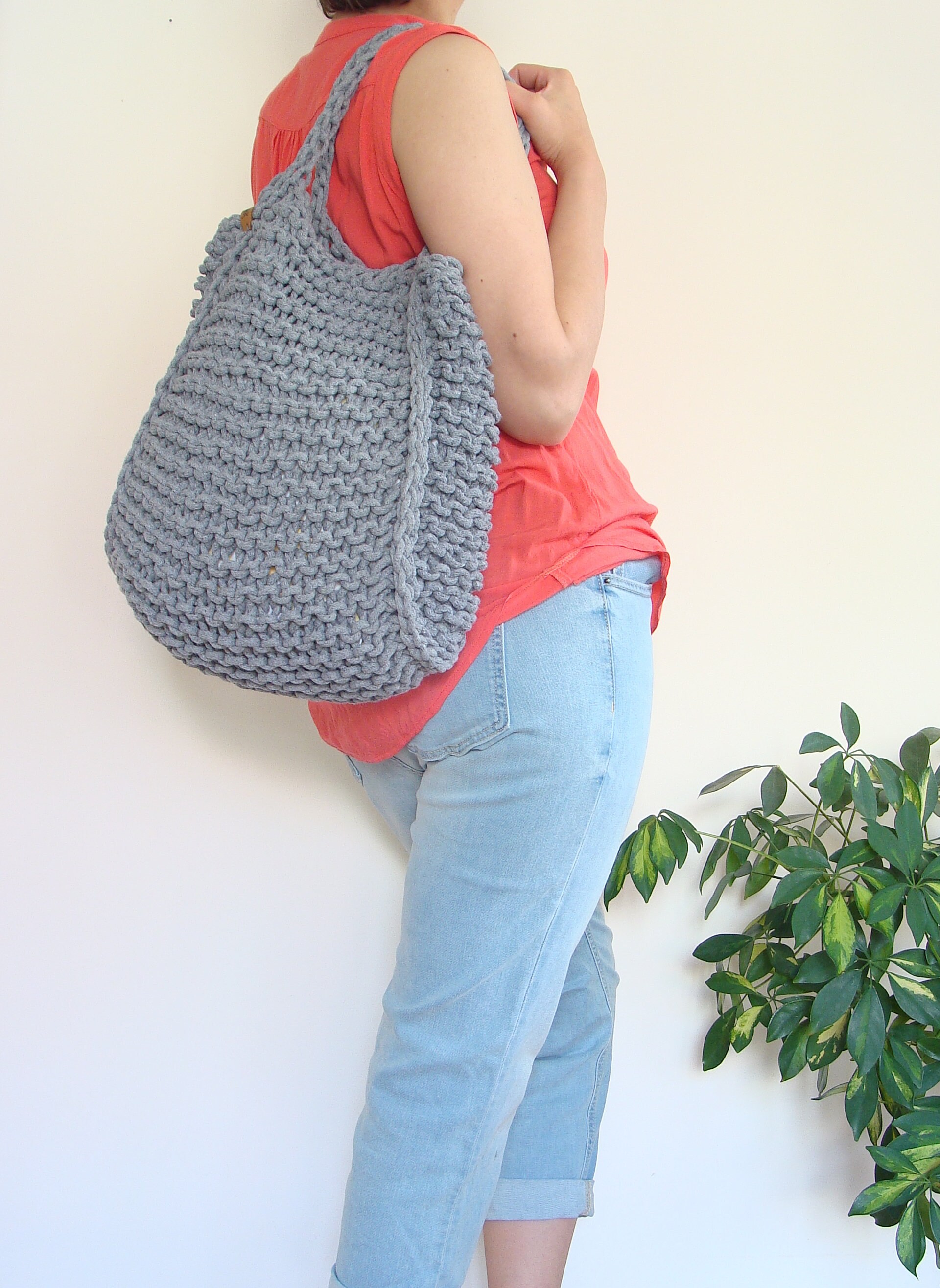 Knitted Tote Bag With Lining, Cotton Cord Bag, Knit Custom