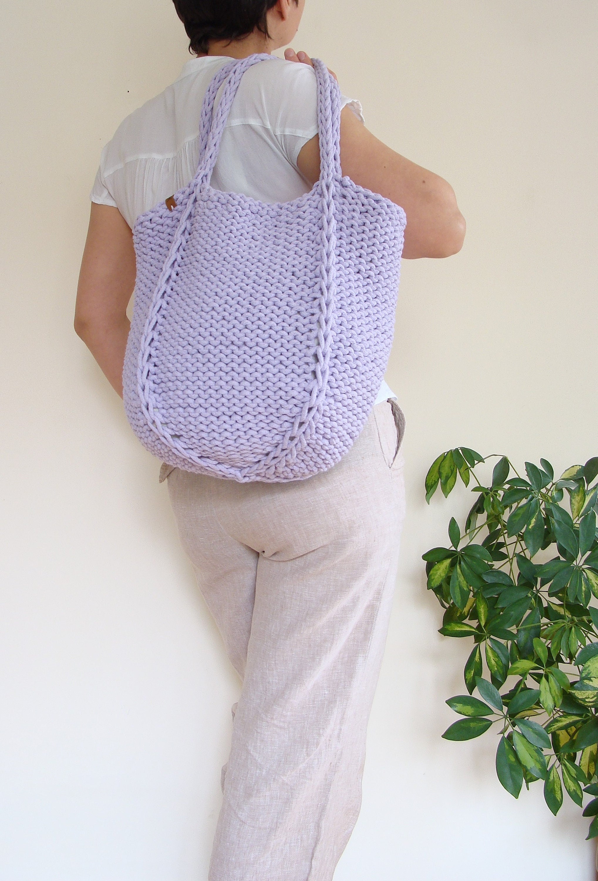 Large Knit Tote Bag, Slouchy Knitted Bag, Boho Beach Bag