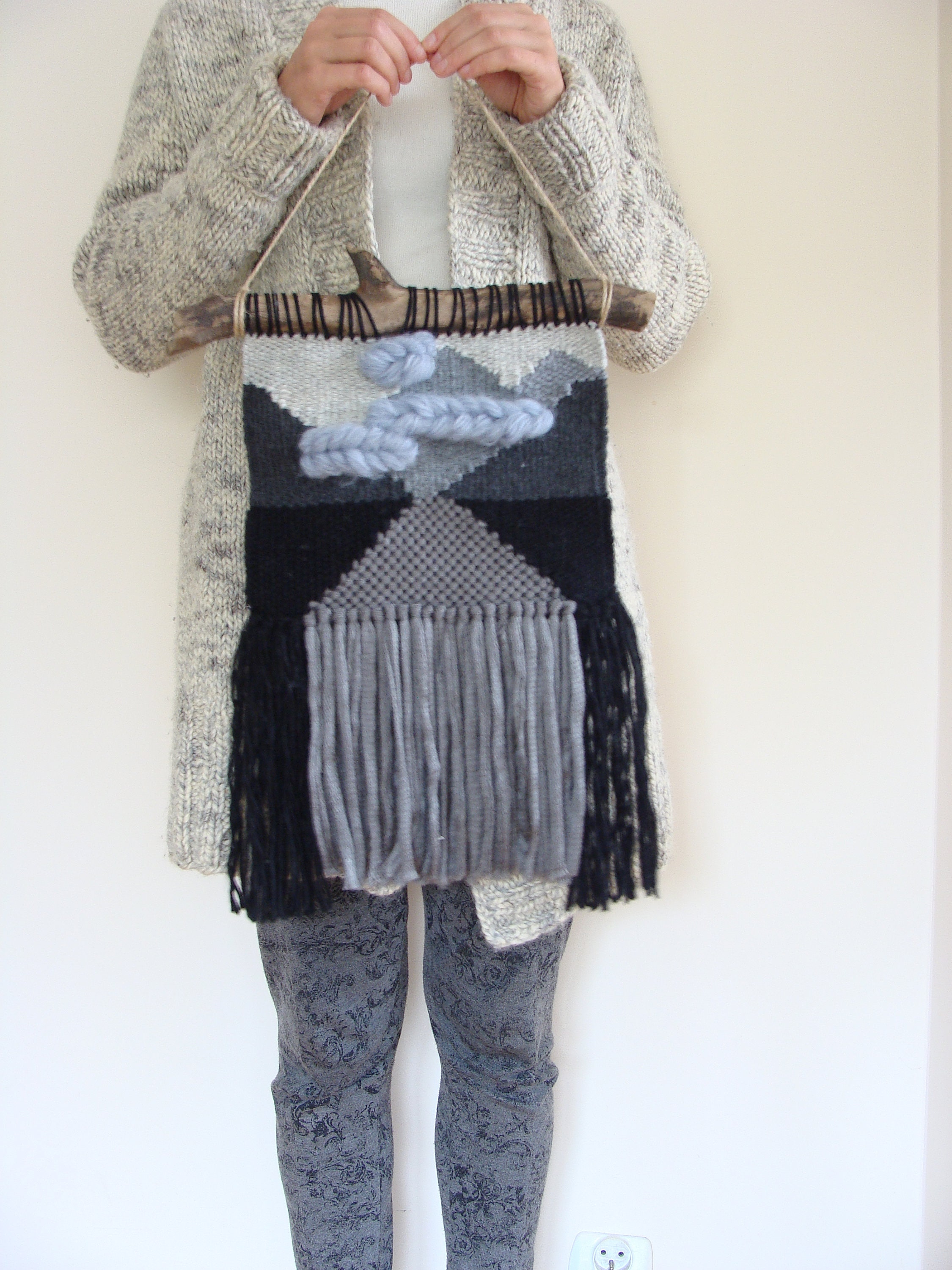 Monochrome Berg Wandbehang gewebte Wandteppich hängen | Etsy