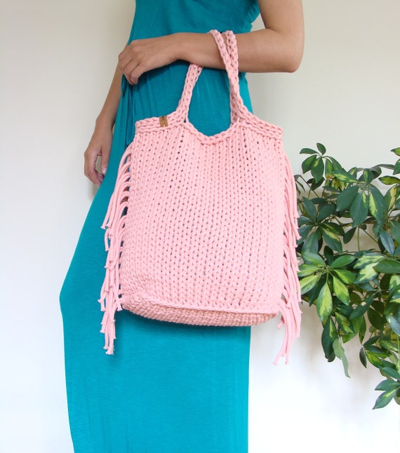 French Tote - with Boho Fringe, Braided Handle Chocolate