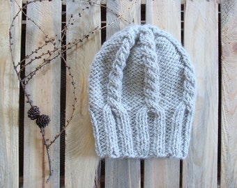 Chunky Knit Wool Alpaca Beanie: Slouchy Cable Knit Winter Hat
