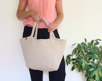 Minimalistic basket bag, modern crochet bag, caramel beach bag, basket tote with lining and pockets