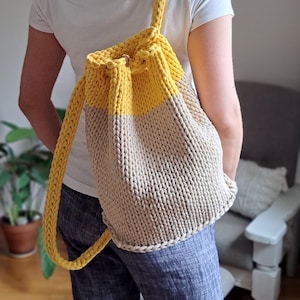 Sac à dos à cordon en tricot, sac à dos en corde de coton, sac à dos seau en tricot, sac cartable 2 en 1