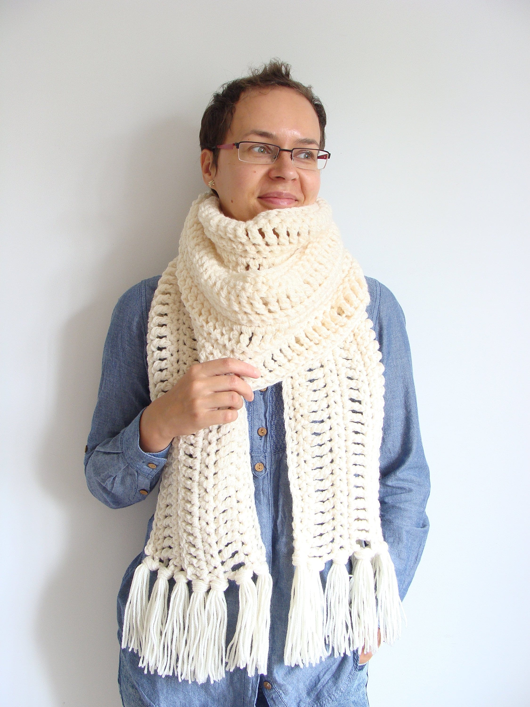 bufanda a crochet con lana gruesa