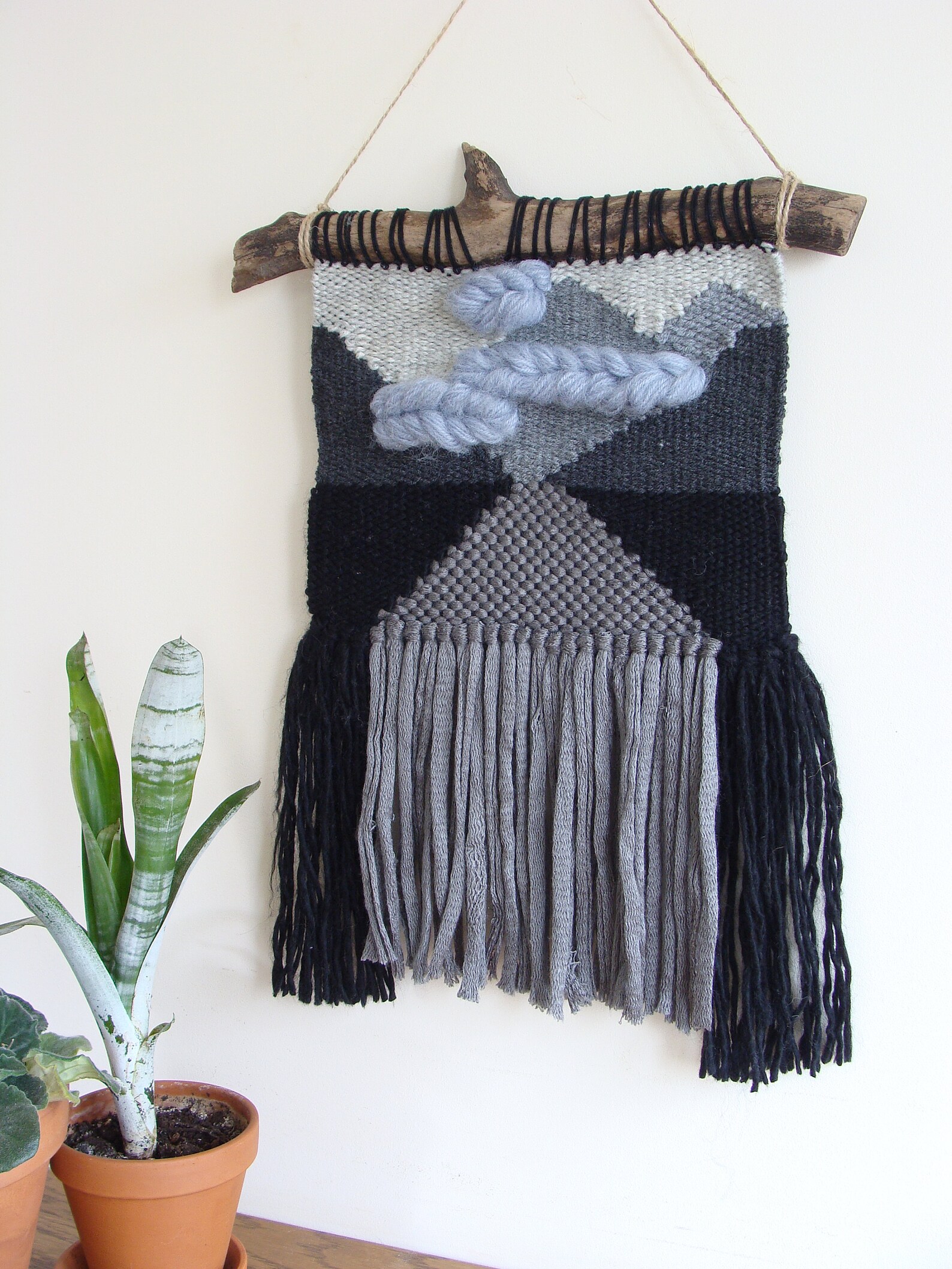 Monochrome Berg Wandbehang gewebte Wandteppich hängen | Etsy