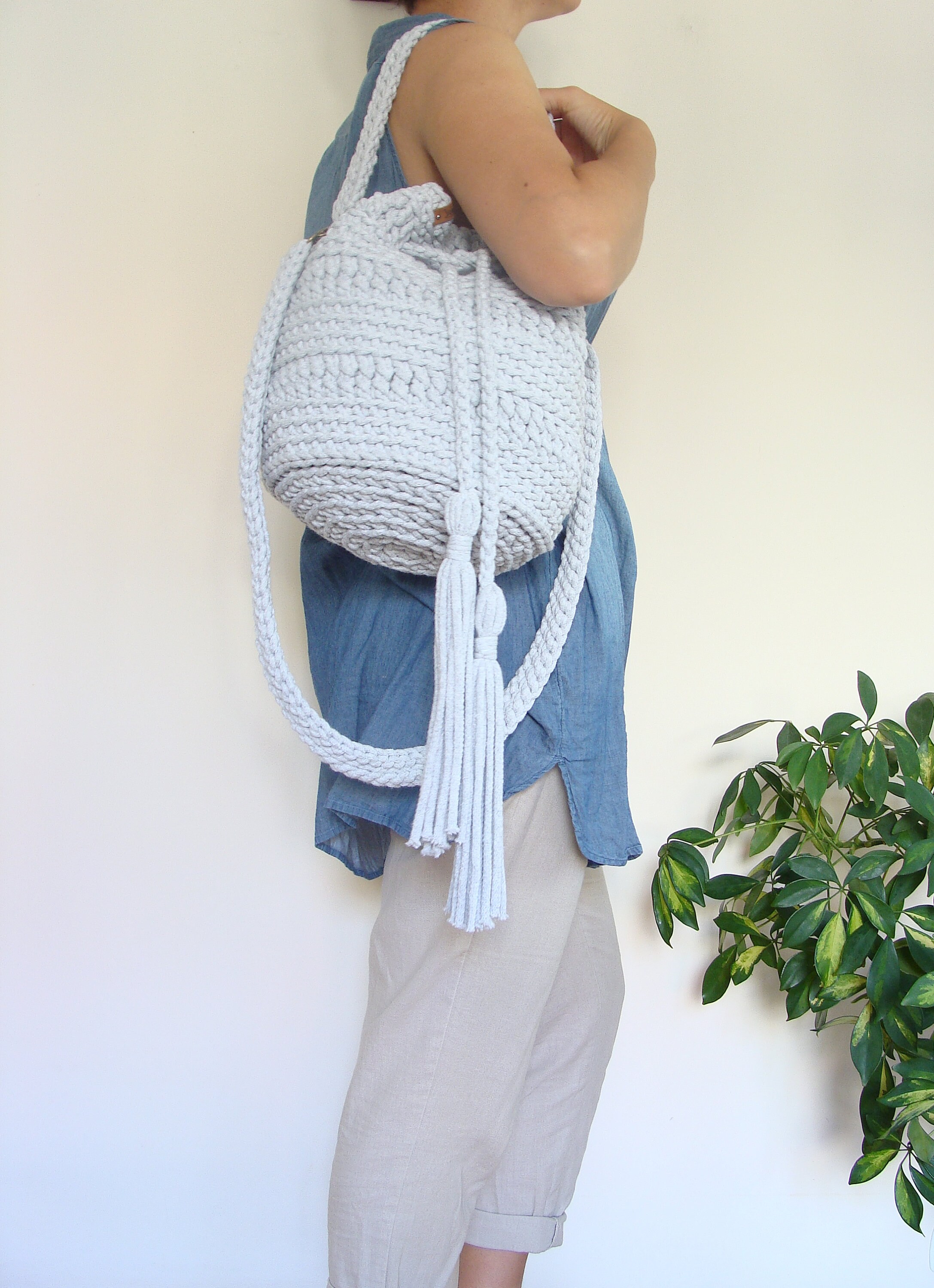Boho Bucket Bag Crochet Crossbody Bag With Tassels Cotton - Etsy UK