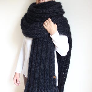 Extra long mohair scarf, oversized chunky knit wrap with tassels, wide soft luxury cocoon scarf, custom winter scarf