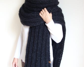 Oversized Mohair Knit Scarf: Extra Long Chunky Tassel Wrap