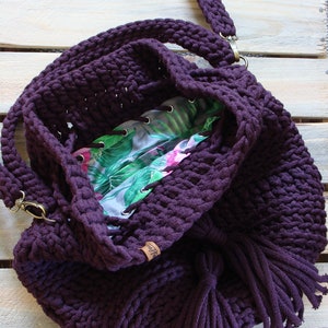 Crochet Bucket Bag, Crossbody Boho Bag, Lined Cotton Rope Bag With ...