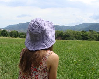 Wide brim crochet hat, boho bucket hat, cotton rope sun hat, women's summer custom hat