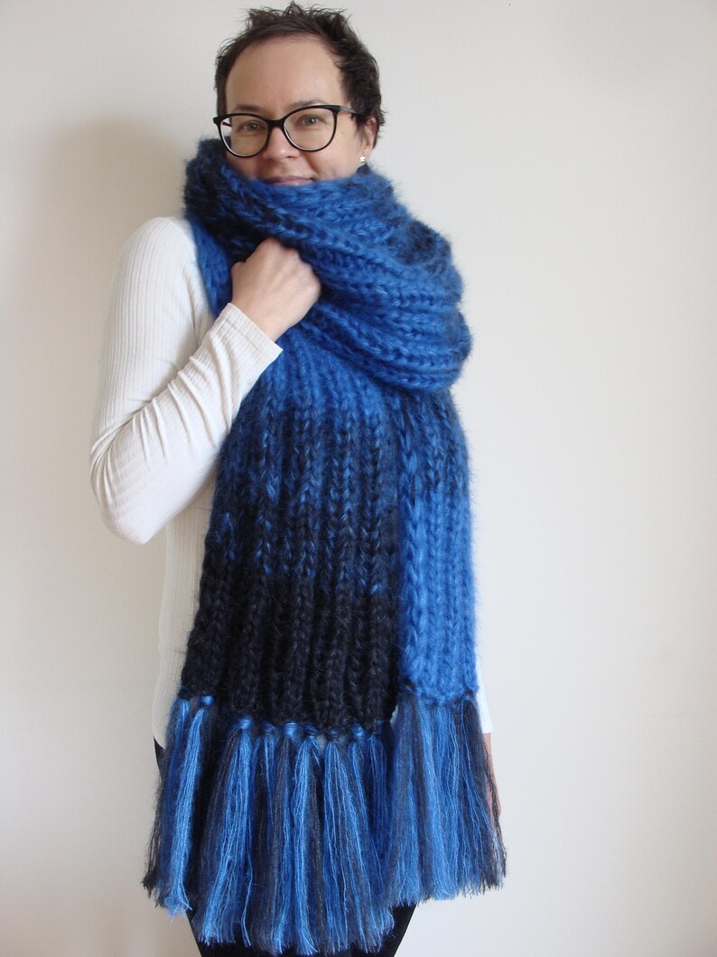 Melange Knit Mohair Scarf With Tassels: Oversized Wool Wrap - Etsy