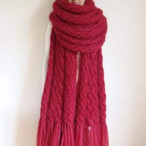 Cable knit mohair scarf with tassels, oversized wrap scarf, large woolen scarf, xxl custom knitted winter fringe  scarf